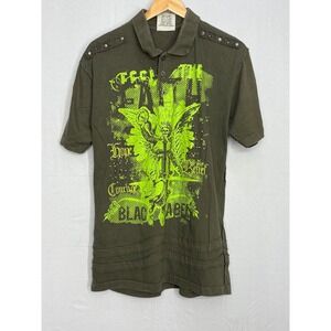 Feel the Faith Hope Courage‎ Polo Shirt Mens Green Beaded XL Vintage Blac Label